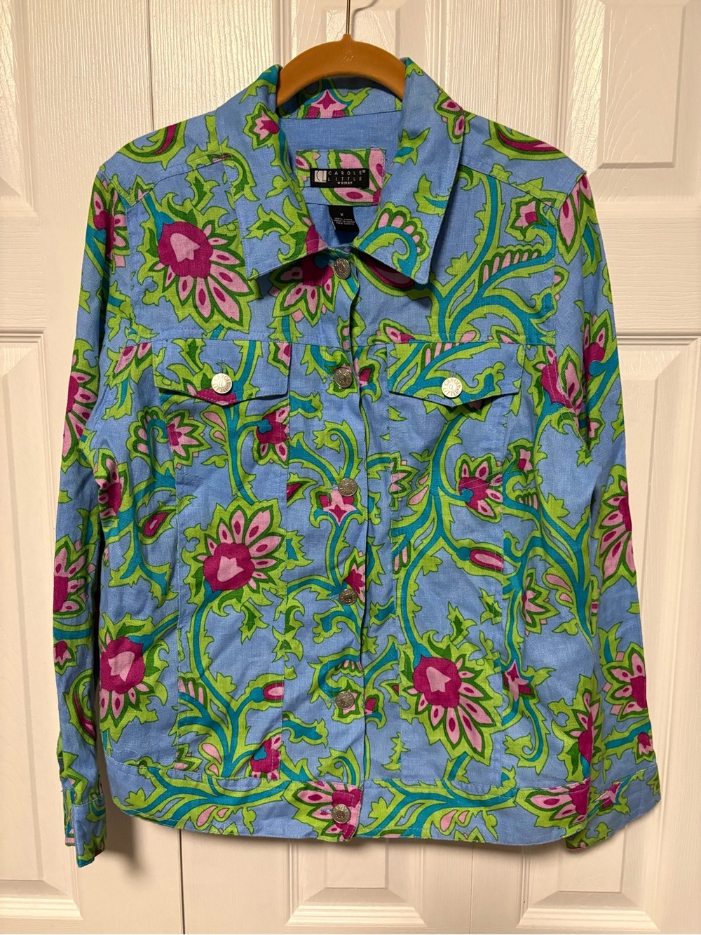 Carol Little 100% Linen Floral Jacket - Blue & Pink